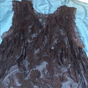 Who What Wear Black Ruffled Sheer Sleeveless Blouse
